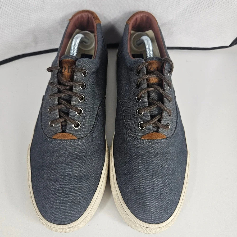 Polo Ralph Lauren Vaughn Mens 10.5D Denim Herringbone Chambray Suede Sneakers